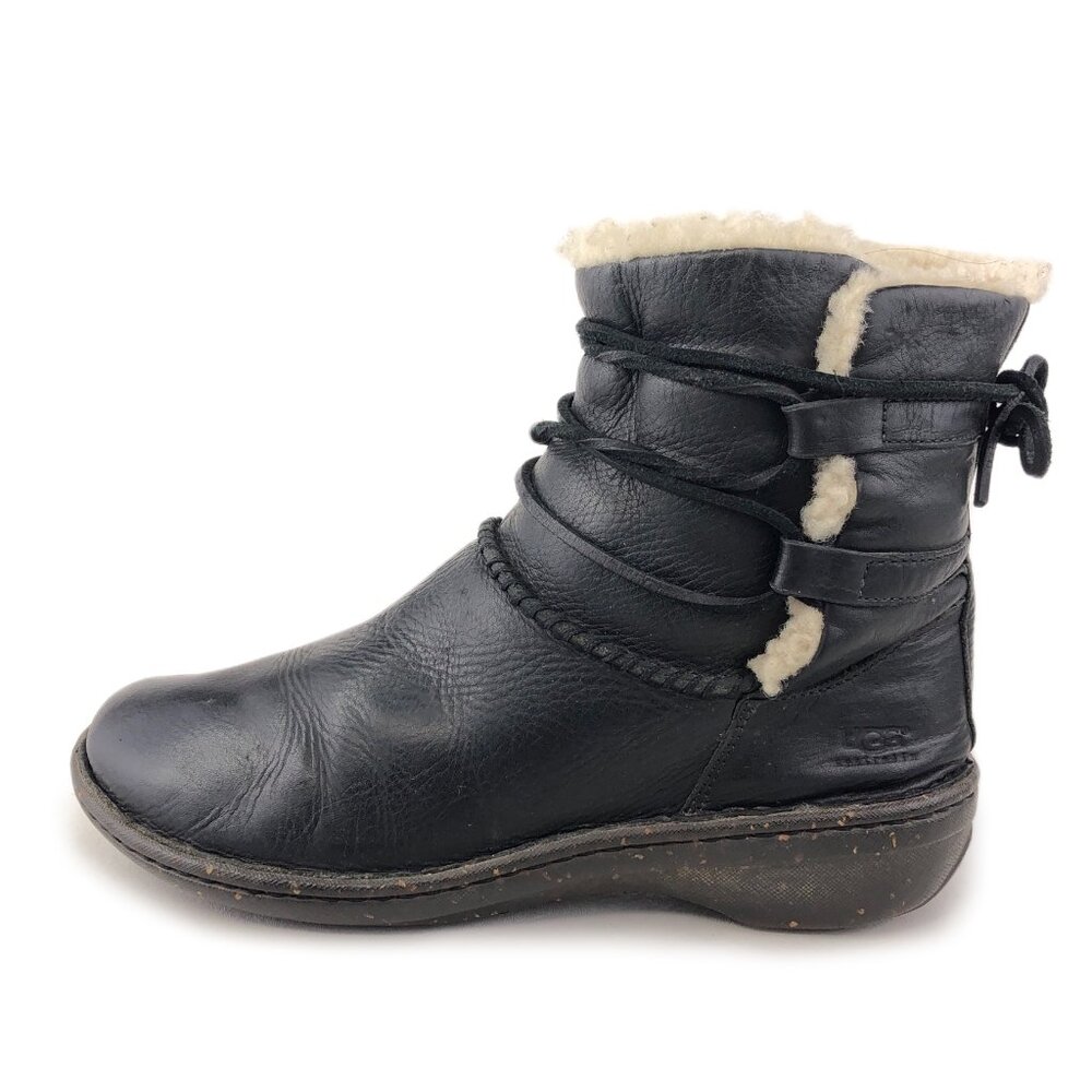 UGG Caspia Black Leather Winter Ankle Boots 8